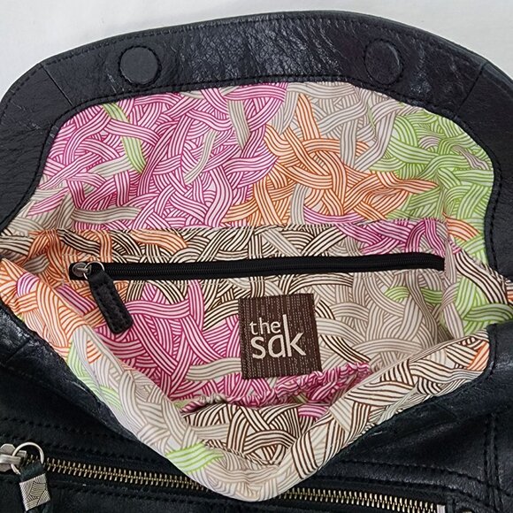 The Sak Black Leather Crossbody Adjustable Strap Rock Boho Grunge Costal Cowgirl - Picture 11 of 16